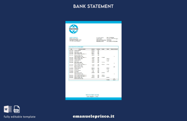 modello word di estratto conto bancario Weststein in stile verificato del Regno 